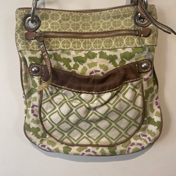 Fossil Handbags - Fossil Canvas & Leather Crossbody Floral Diamond Bag Purse Removable Strap